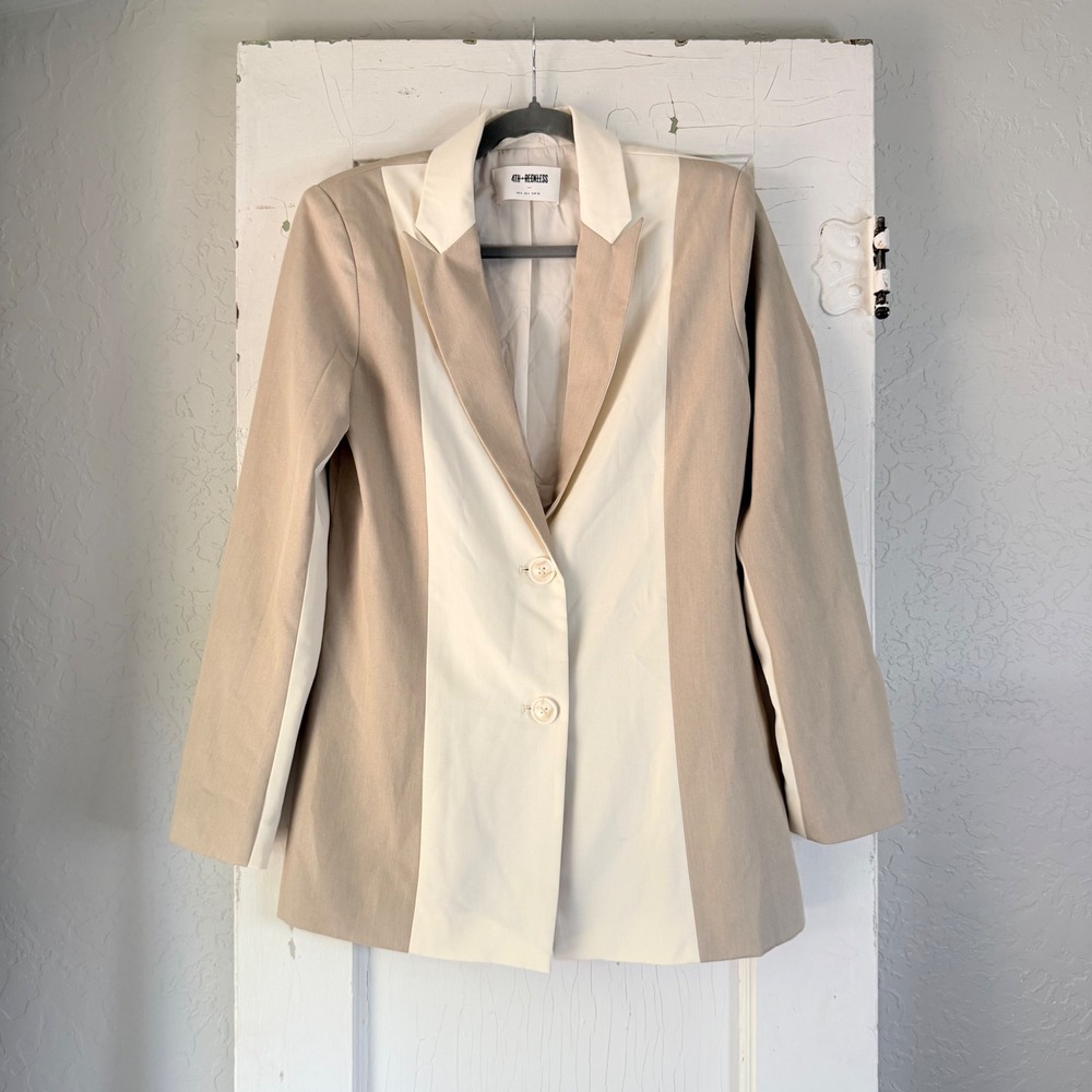 4th & Reckless Colorblock Blazer Cream Tan Small Two-Tone Button Front Jacket